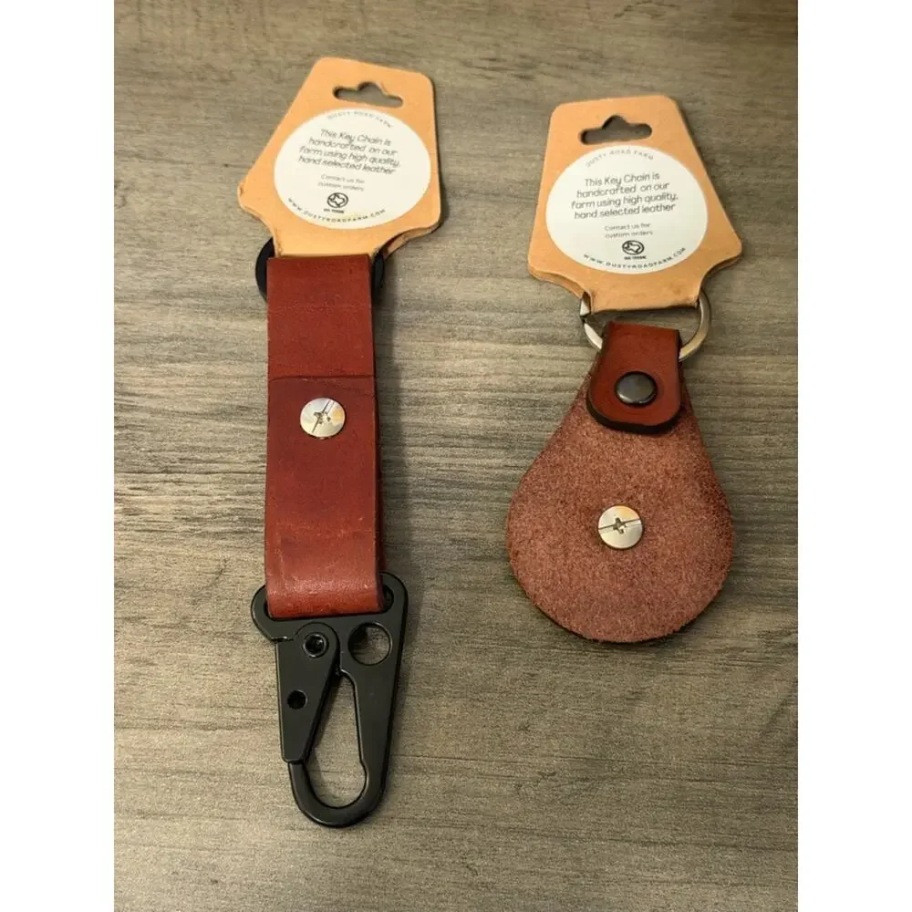 Dusty Road Farms Leather Key Fob Strap Keychain #463 New! Two! Texas DRF